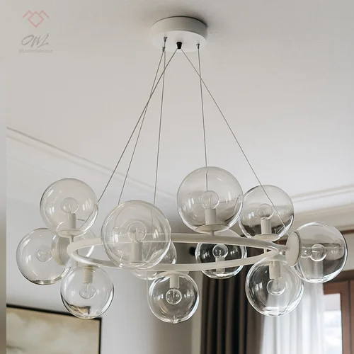 لوستر مولکولی ۱۲ شعله حباب کریستالی شفاف برند OWL