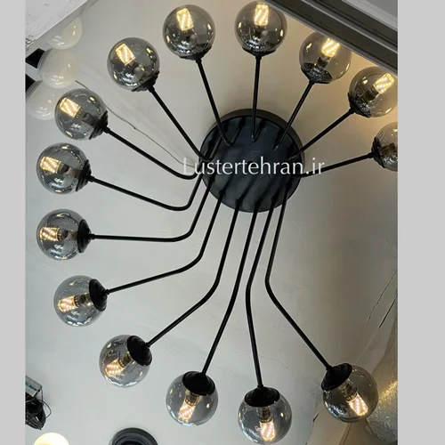 لوستر فرانسوی 14 شعله با حباب دودی مدل اسپیرال برند OWL