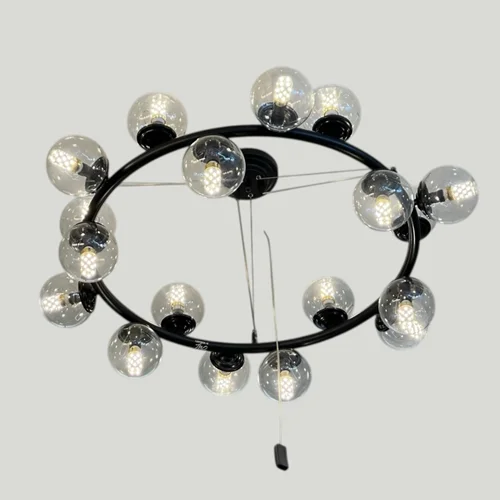 لوستر مولکولی گرد ۱۸ شعله با حباب شیشه ای بی رنگ برند OWL