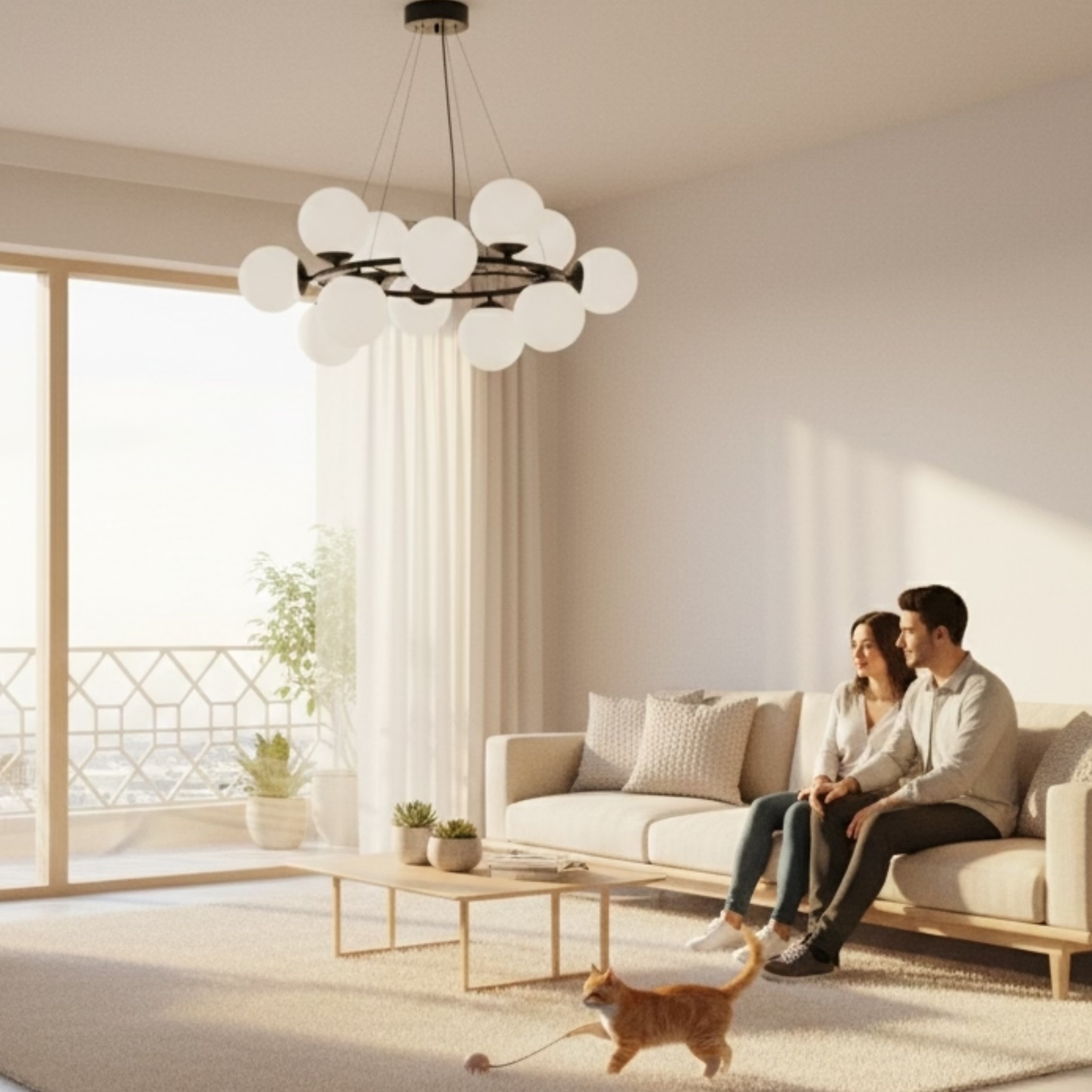 لوستر مولکولی گرد ۱۲ شعله حباب شیشه برند OWL