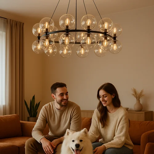 لوستر مولکولی ۲۰ شعله مدل ۲۰۲5 با حباب کریستالی شفاف برند OWL