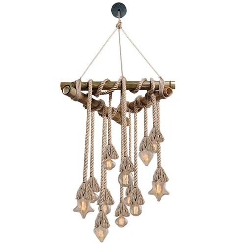 لوستر آویز 12شعله مثلثی کنف بامبو برند OWL